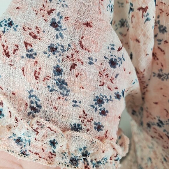 Storia Dress Women Small Pink Blue Tiered Mini Peasant Ditzy Floral Prarie Retro - Picture 13 of 16